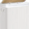 Tvättkorg i bambu 150L med 3 fack, avtagbar påse, lock - Vit
