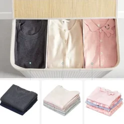 Tvättkorg i bambu 150L med 3 fack, avtagbar påse, lock - Vit