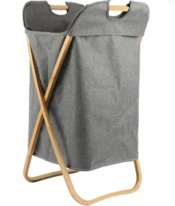 TVÄTTKORG I BAMBUS, stor, hopfällbar, stående, för förvaring