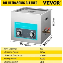 Ultraljudsrenare, Justerbar Uppvärmning, Tank av 304 Rostfritt Stål, 10 L