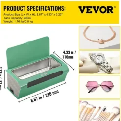 Ultraljudsrenare, Portabel, Sonisk Rengöring, Vit