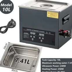 Ultraljudsrengörare, Digital kontroll, Värmefunktion,10L-240W-220V, EU