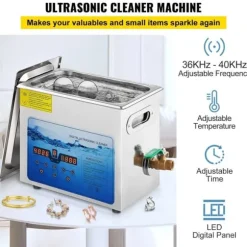 Ultraljudsrengörare, 36KHz~40KHz justerbar, 6L 220V, med digital timer och värmare för smycken, klockor, glasögon.