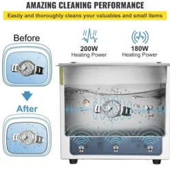 Ultraljudsrengörare, 36KHz~40KHz justerbar, 6L 220V, med digital timer och värmare för smycken, klockor, glasögon.