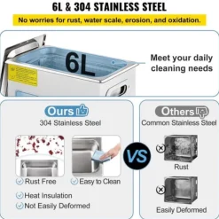 Ultraljudsrengörare, 36KHz~40KHz justerbar, 6L 220V, med digital timer och värmare för smycken, klockor, glasögon.