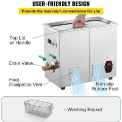 Ultraljudsrengörare, 36KHz~40KHz justerbar, 6L 220V, med digital timer och värmare för smycken, klockor, glasögon.