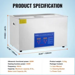 Ultraljudsrengörare, 6L kapacitet, justerbar temperatur,24-27.2L