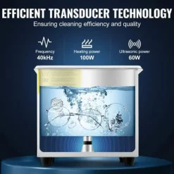 Ultraljudsrengörare, 1,3L kapacitet, ultraljudseffekt 60W, värmeeffekt 100W, frekvens 40kHz, digital timer
