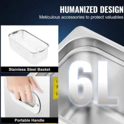 Ultraljudsrengörare, 6L kapacitet, 300W värmeeffekt, 40kHz frekvens