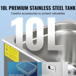 Ultraljudsrengörare med digital timer & värmare, professionell för smycken, rostfritt stål, 10L, för glasögon, klockor och kretskort.