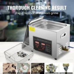 Ultraljudsrengörare med digital timer & värmare, professionell för smycken, rostfritt stål, 10L, för glasögon, klockor och kretskort.