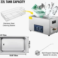 Ultraljudsrengörare med värmare 22L, Dubbel frekvens, för smycken och glasögon, effektiv rengöring, kompakt design