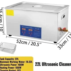 Ultraljudsrengörare, tankkapacitet 6L till 30L, 40kHz frekvens, konstruktion i rostfritt stål,22L JPS-80A