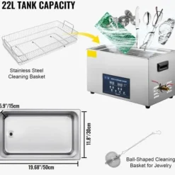 Ultraljudsrengörare 53x33x27,5 cm 22L rostfritt stål
