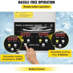 Ultraljudsrengöringsmaskin 2L för smycken, rostfritt stål, effektiv rengöring, kompakta mått