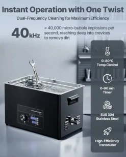 Ultraljudstvätt 30 L - Ultraljudsrengörare - Professionell - Vridreglage - Rostfritt Stål - Med Korg - För Smycken och Klockor