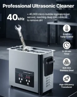 Ultraljudstvätt - Ultraljudsbad - 6 L - 120 W - 40 kHz - Digital display - Rostfritt stål - För smycken & klockor