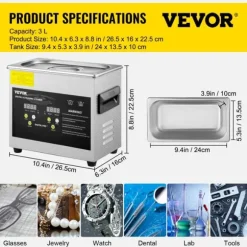 Ultraljudstvätt, 40kHz ultraljudsfrekvens, hållbar rostfri stål,3L