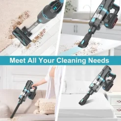 UMLo V11 blå & grå sladdlös skaftdammsugare – 2-i-1 handdammsugare & golvdammsugare med HEPA-filter, 300W motor, LED-display