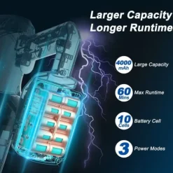 UMLo V11 blå & grå sladdlös skaftdammsugare – 2-i-1 handdammsugare & golvdammsugare med HEPA-filter, 300W motor, LED-display
