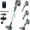 UMLo V11 blå & grå sladdlös skaftdammsugare – 2-i-1 handdammsugare & golvdammsugare med HEPA-filter, 300W motor, LED-display