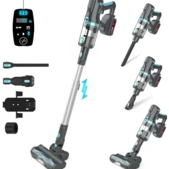UMLo V11 blå & grå sladdlös skaftdammsugare – 2-i-1 handdammsugare & golvdammsugare med HEPA-filter, 300W motor, LED-display