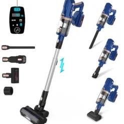 UMLo V11 blå sladdlös skaftdammsugare – 2-i-1 handdammsugare & golvdammsugare med HEPA-filter, 300W motor, LED-display