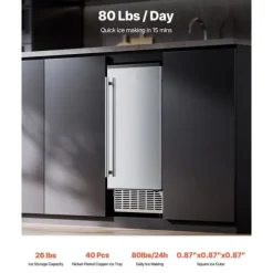 Underbänk Ismaskin, 36 Kg/dag, Inbyggd med Vändbar Dörr