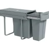 Underbänks sopkärl - Utdragbar källsorteringshink - 2 avtagbara behållare - 20L+10L - Mjukt glid på skenor - Lock med diamantmönster - Grå