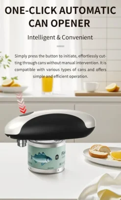 Uppladdningsbar elektrisk burkeöppnare, enkel slät kant händer fria med magnetisk täckningsfångst för kök och seniorer Artrit