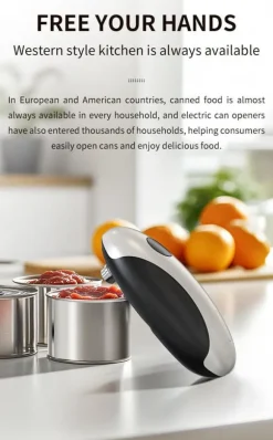 Uppladdningsbar elektrisk burkeöppnare, enkel slät kant händer fria med magnetisk täckningsfångst för kök och seniorer Artrit