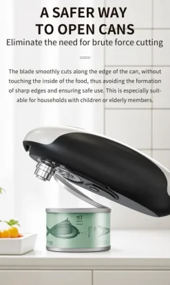 Uppladdningsbar elektrisk burkeöppnare, enkel slät kant händer fria med magnetisk täckningsfångst för kök och seniorer Artrit