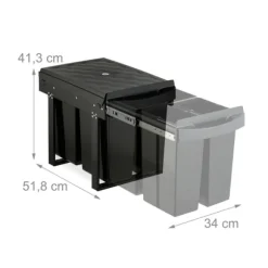 Utdragbar avfallsbehållare, 41,3x34x51,8 cm, Svart