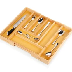 Utdragbar besticklåda i bambu 35,5-54,5x45,5 cm