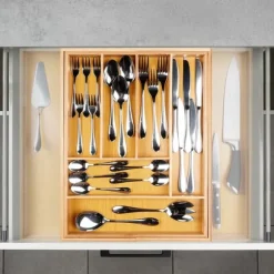 Utdragbar besticklåda i bambu 35,5-54,5x45,5 cm