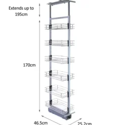Utdragbart Köksskafferi med Justerbar Höjd– 46 cm (D) x 170-195 cm (H) | Mjuk stängning | MonsterShop