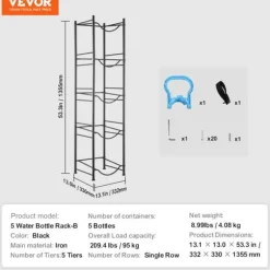 Vattenflaskställ, 5 nivåer, stödjer 5 flaskor,Svart 5-lager 1 5