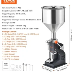 Vevor Manuell Vätskefyllningsmaskin, Justerbar Hylla, 304 Rostfritt Stål Munstycke,5-50 ml