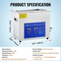 VEVOR Ultrasonic Rengörare, Hög Ultraljudseffekt, Stora Kapacitetsalternativ,6L