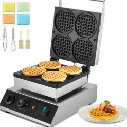 Våffelmaskin 4ST, Kommersiell Rund, 1750W, Non-stick, Snabb uppvärmning, Långvarig hållbarhet, Enkel rengöring