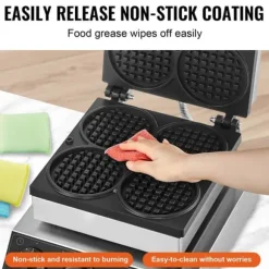 Våffelmaskin 4ST, Kommersiell Rund, 1750W, Non-stick, Snabb uppvärmning, Långvarig hållbarhet, Enkel rengöring