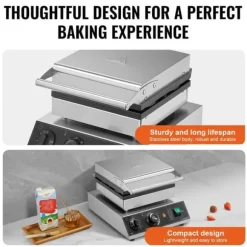 Våffelmaskin 4ST, Kommersiell Rund, 1750W, Non-stick, Snabb uppvärmning, Långvarig hållbarhet, Enkel rengöring