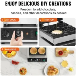 Våffelmaskin 4ST, Kommersiell Rund, 1750W, Non-stick, Snabb uppvärmning, Långvarig hållbarhet, Enkel rengöring