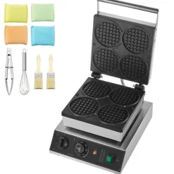 Våffelmaskin 4ST, Kommersiell Rund, 1750W, Non-stick, Snabb uppvärmning, Långvarig hållbarhet, Enkel rengöring