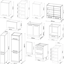 Vicco Fame-Line kök, Blank svart ek/vit, 355 cm