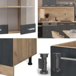 Vicco kök R-Line, Svart betong/guld ek, 300 cm utan bänkskiva