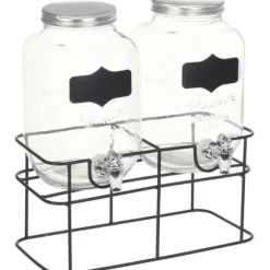 vidaXL 2 st Dryckesdistributörer med stativ 2 x 4 L Glas