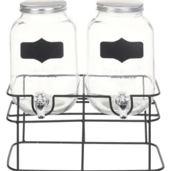 vidaXL 2 st Dryckesdistributörer med stativ 2 x 4 L Glas