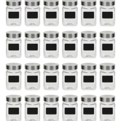 vidaXL Förvaringsburkar i glas med etiketter 24 st 300 ml - Kakburkar