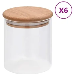vidaXL Förvaringsburkar i glas med bambulock 6 st 600 ml - Kakburkar